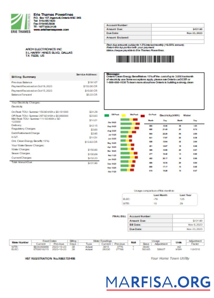 Blank Erie Thames utility business bill, SCR template